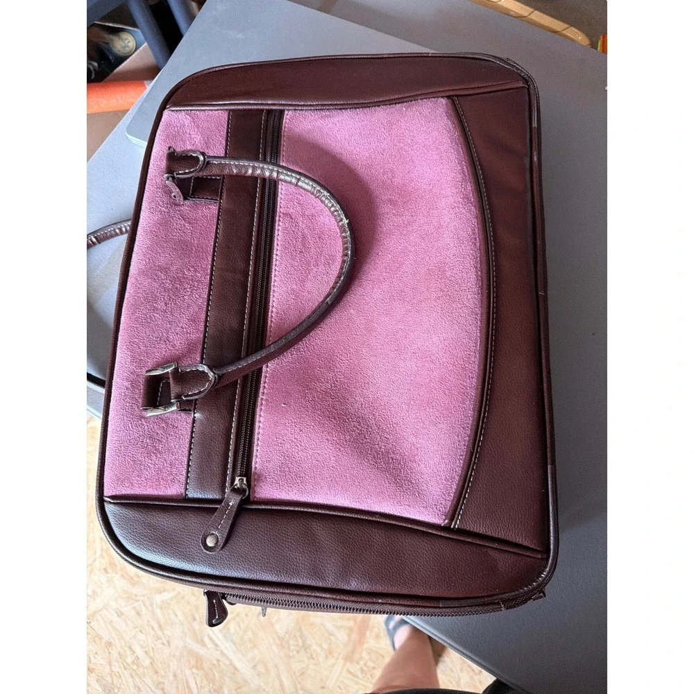 ScanFast Pink Brown Faux Suede Checkpoint Friendly Laptop Briefcase Travel Bag